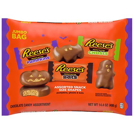 UPC 034000452323 product image for REESE'S Snack Size Peanut Butter Shapes, Halloween Candy Assorted Milk Chocolate | upcitemdb.com