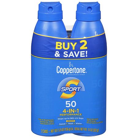 UPC 072140035303 product image for Coppertone Sport SPF 50 4-in-1 Performance Sunscreen Spray - 5.5 oz x 2 pack | upcitemdb.com