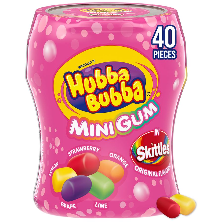 Hubba Bubba Minis Skittles Flavored Bubble Gum Lemon, Strawberry, Orange, Grape, Lime