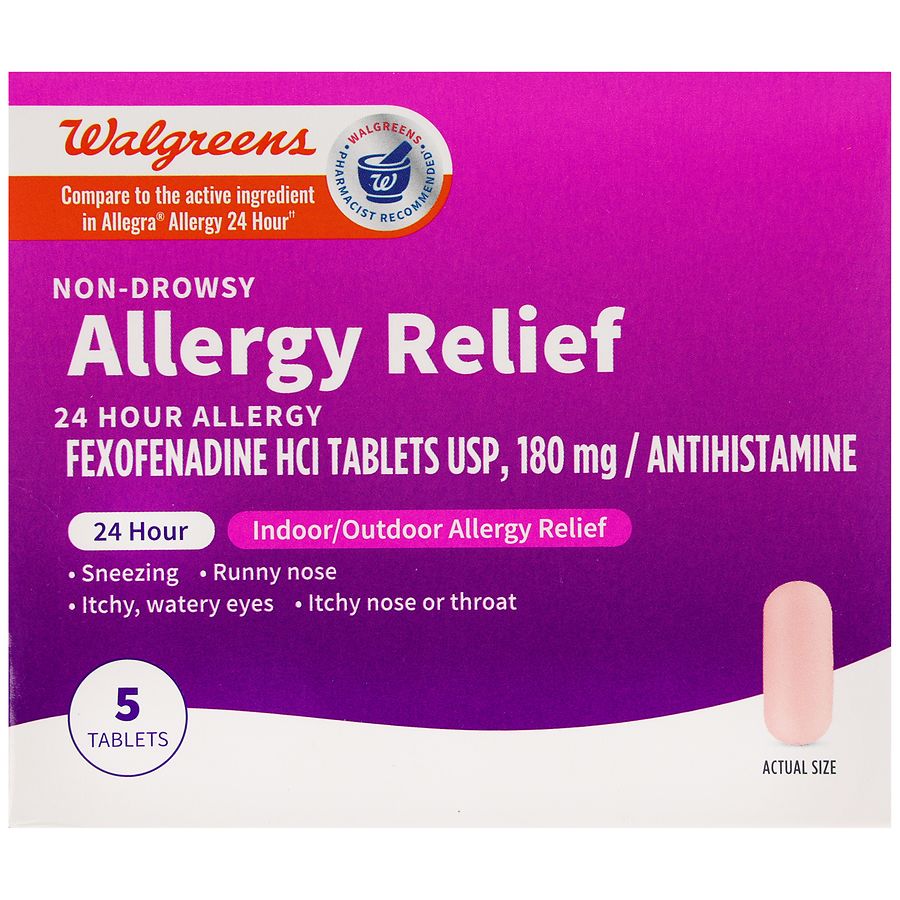 Walgreens 24 Hour Allergy Relief Fexofenadine Hydrochloride 180 mg Tablets