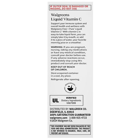 Walgreens Free & Pure Liquid Vitamin C Natural Orange