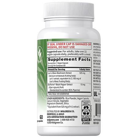 Walgreens Free & Pure Lion's Mane Mushroom Capsules