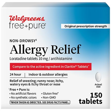Walgreens Free & Pure 24 Hour Allergy Relief Loratadine Dye-Free Tablets
