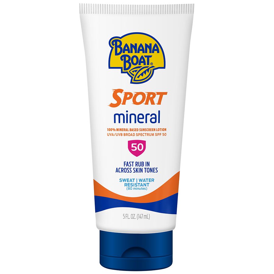 Banana Boat Sport Mineral UVA/UVB SPF 50 Sunscreen Lotion, Sweat/Water Resistant