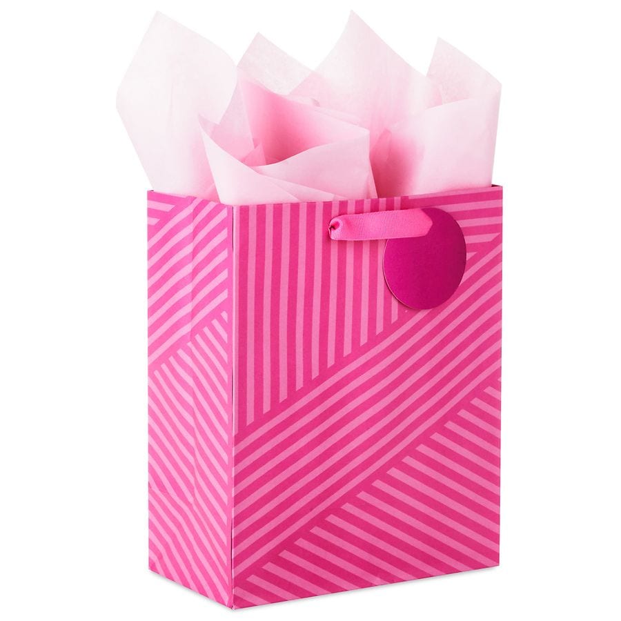 Hallmark Gift Bag With Tissue Paper (Pink Woven Stripes) Medium