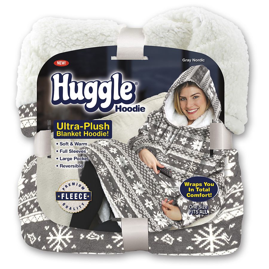 Huggle Hoodie Ultra Plush Blanket Hoodie Gray Nordic Walgreens