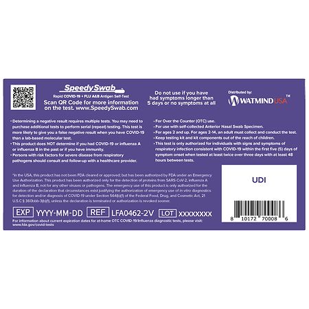 SpeedySwab Rapid COVID-19 + Flu A&B Antigen Self-Test