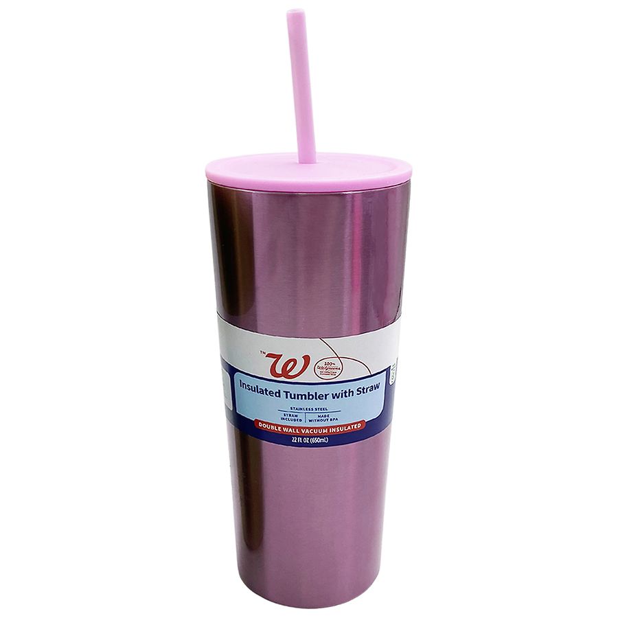 Walgreens Double Wall Stainless Steel Tumbler with Straw 22 fl oz