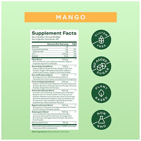 Bloom Greens & Superfoods Powder Mango, 25 servings