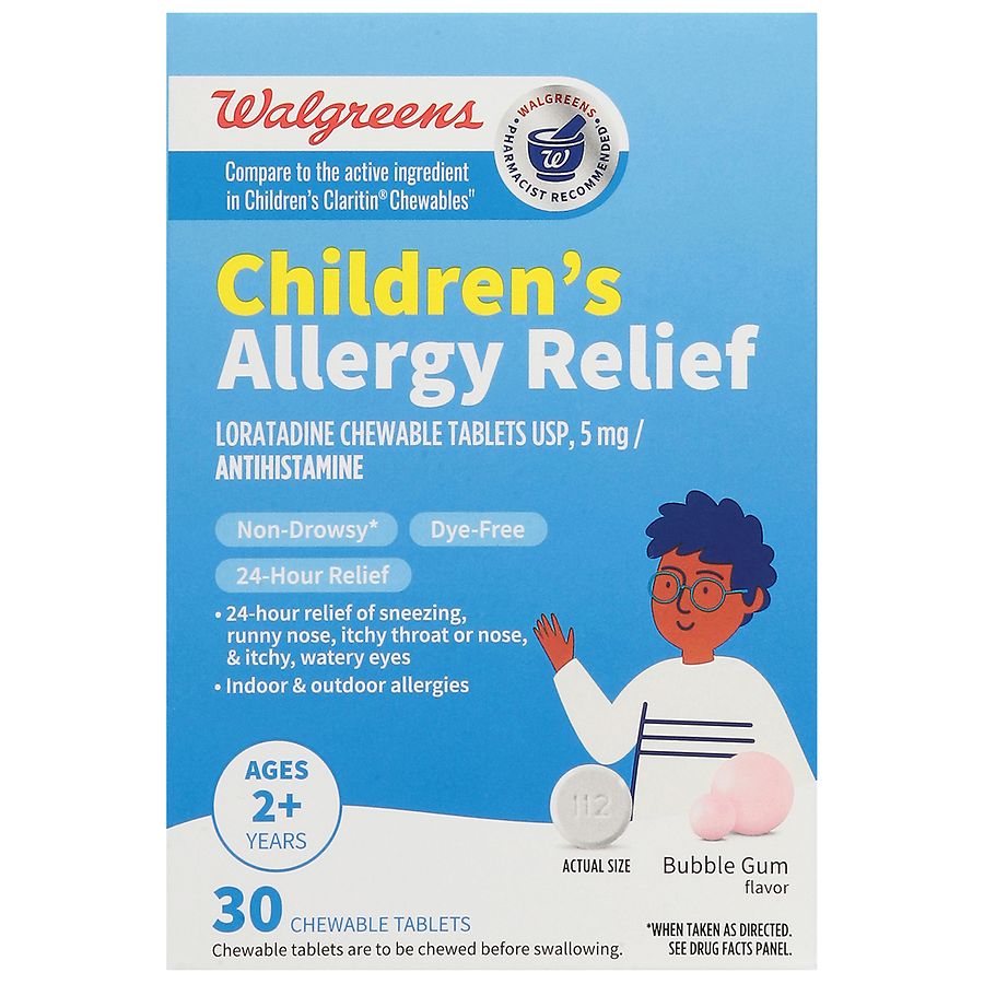 Walgreens Children's Allergy Relief Loratadine Dye-Free Chewable Tablets Bubble Gum