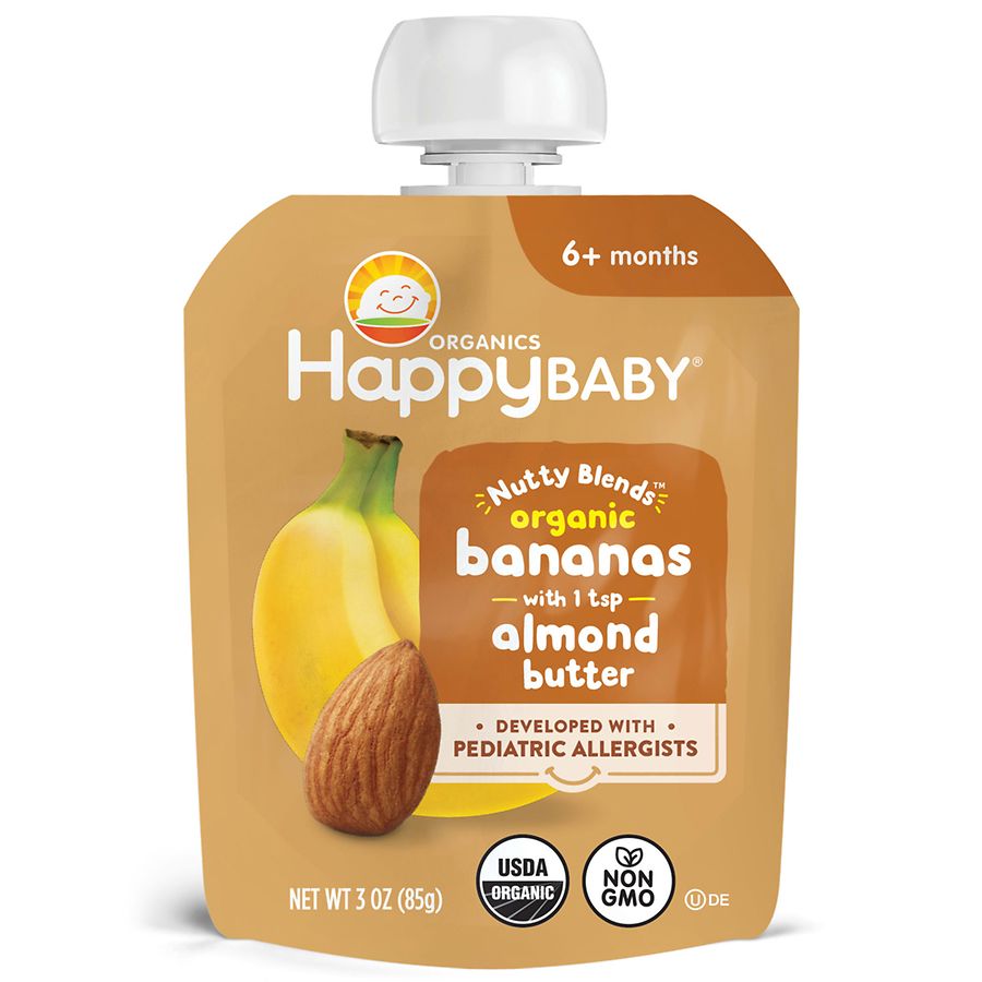 Happy Baby Organics Nutty Blends Stage 2, Bananas & Almond Butter Bananas with Almond Butter