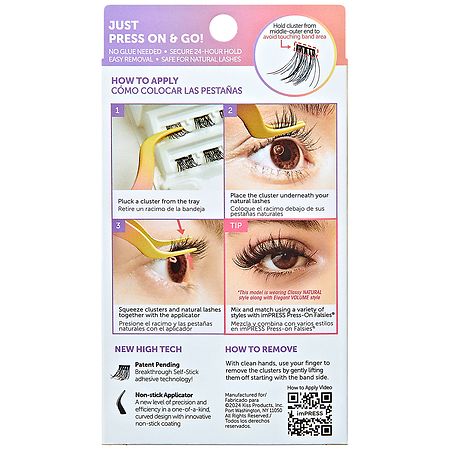 Kiss imPRESS Falsies Self Adhesive Eyelashes Minipack, Natural, Classy, Lash Clusters Black