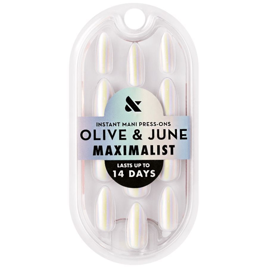 Olive & June Maximalist Press-Ons Long Almond, Iridescent Chrome