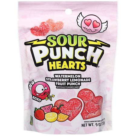 Sour Punch Hearts Watermelon, Strawberry Lemonade, Fruit Punch