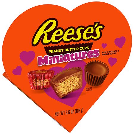 REESE'S Milk Chocolate Peanut Butter Cups Miniatures, Valentine's Candy Gift Box Milk Chocolate - 3.6 oz