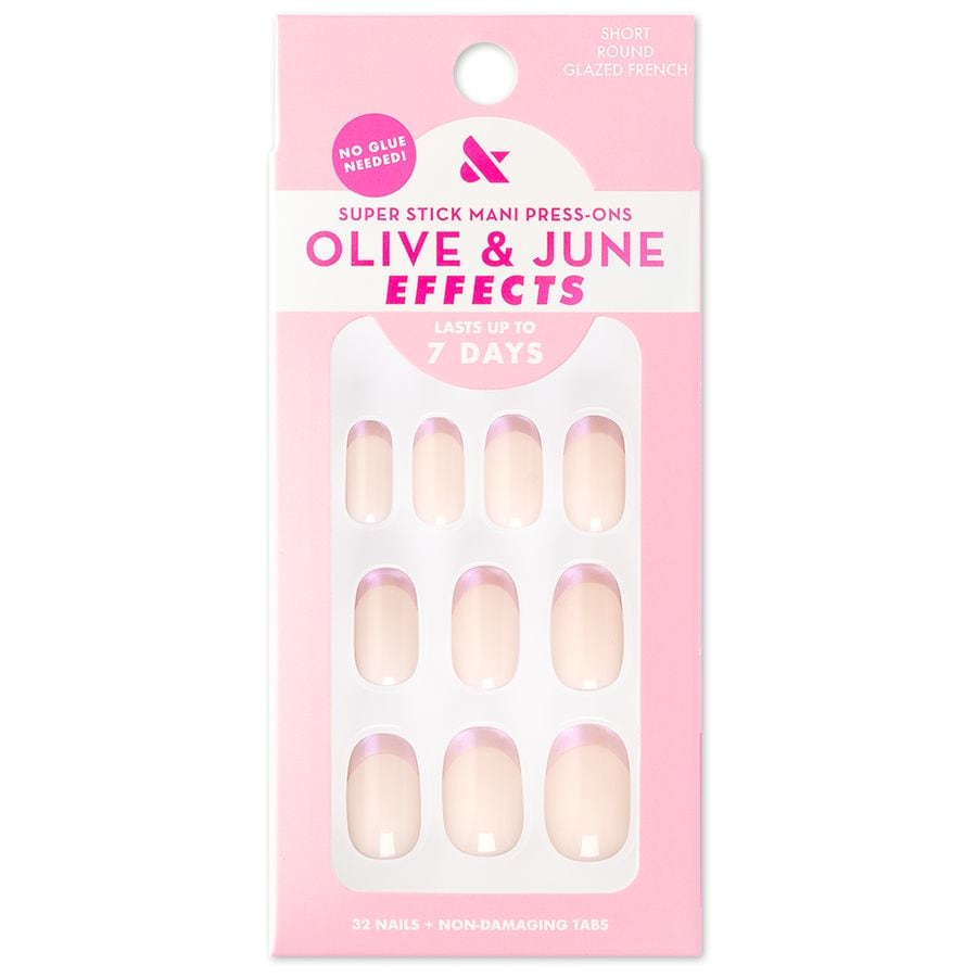 Olive & June Super Stick Mani Press-Ons Short, Round, Glazed French