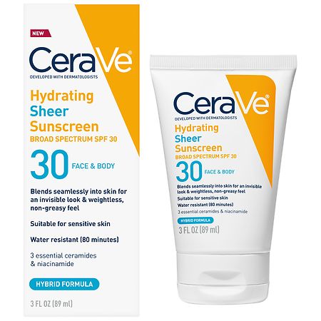 CeraVe Hydrating Sheer Sunscreen Lotion For Face And Body - SPF 30 Fragrance Free