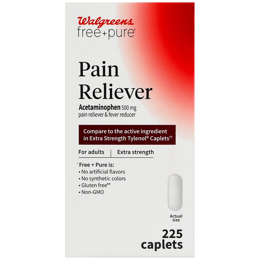 Walgreens Free & Pure Pain Reliever Acetaminophen 500 mg Caplets Extra Strength