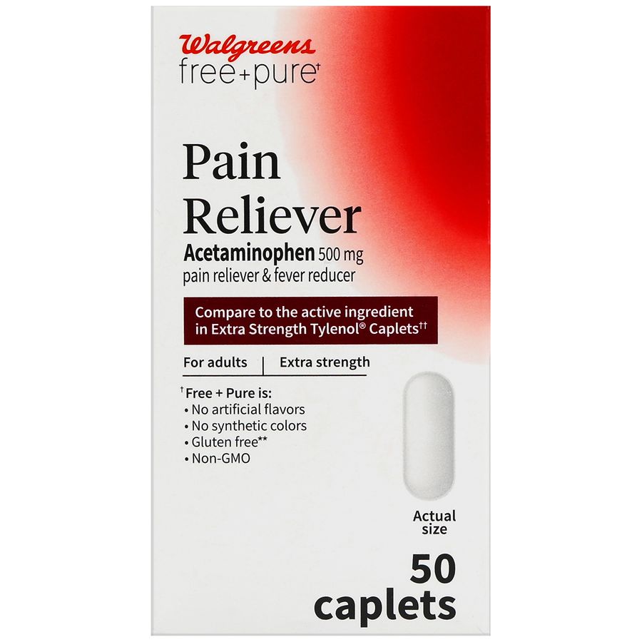 Walgreens Free & Pure Pain Reliever Acetaminophen 500 mg Caplets Extra Strength