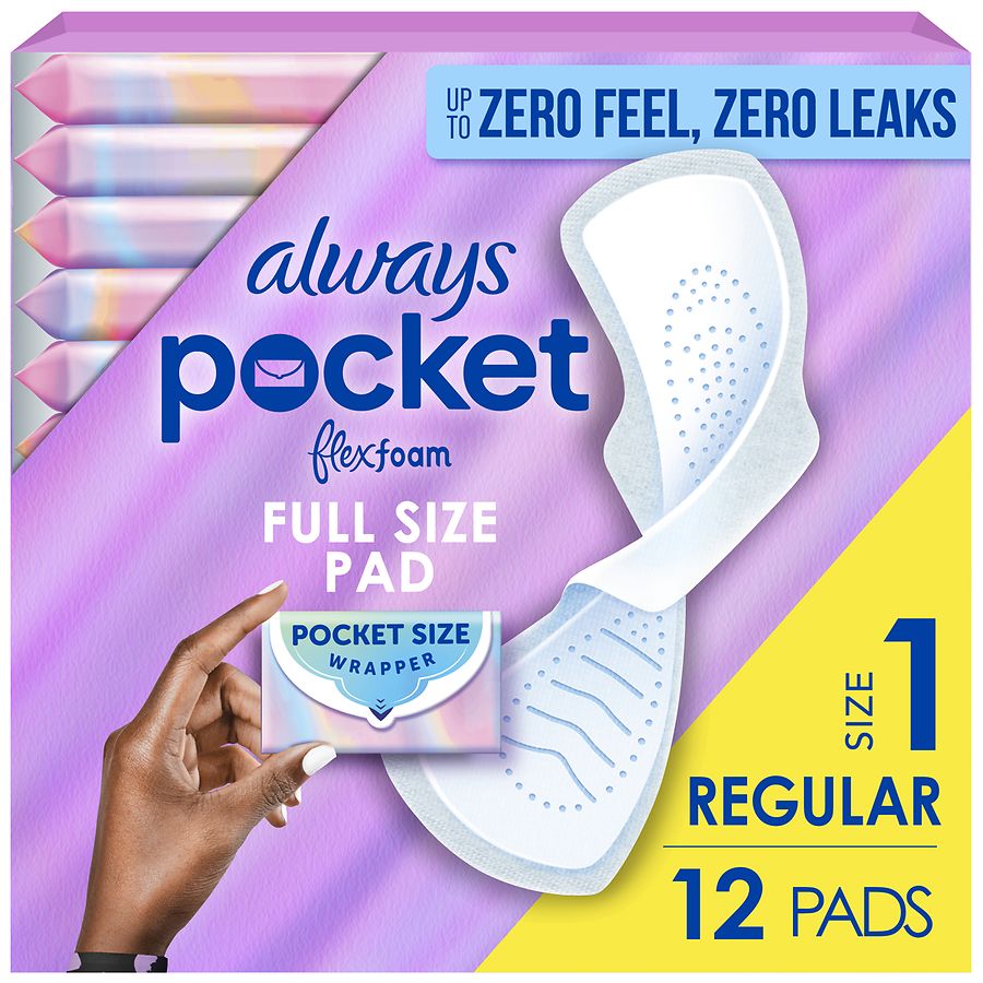 Always Pocket Feminine Pads with FlexFoam, with Wings No Scent, Size 1, Regular
