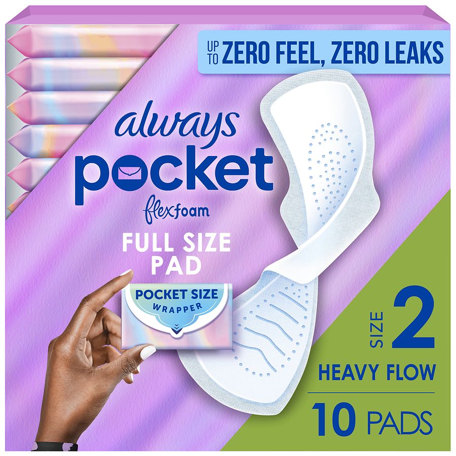 Always Pocket FlexFoam Pads, with Wings No Scent, Size 2, Heavy Flow