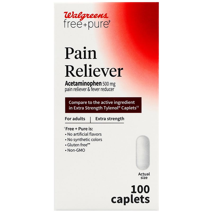 Walgreens Free & Pure Pain Reliever Acetaminophen 500 mg Caplets Extra Strength