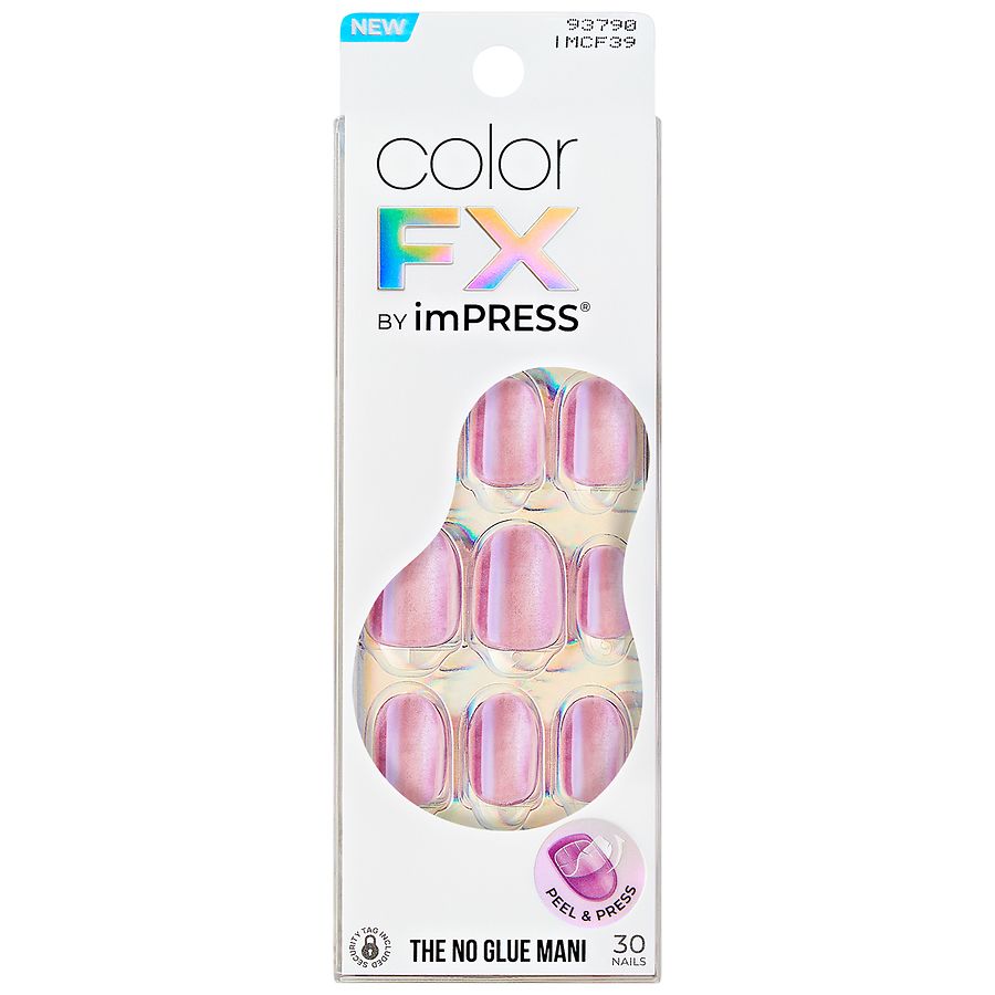 Kiss imPRESS color FX Press-On Nails Short Oval, Starry Pink