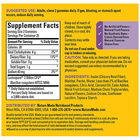 Nature Made Probiotic + Prebiotic Fiber Gummies Gut Health Support