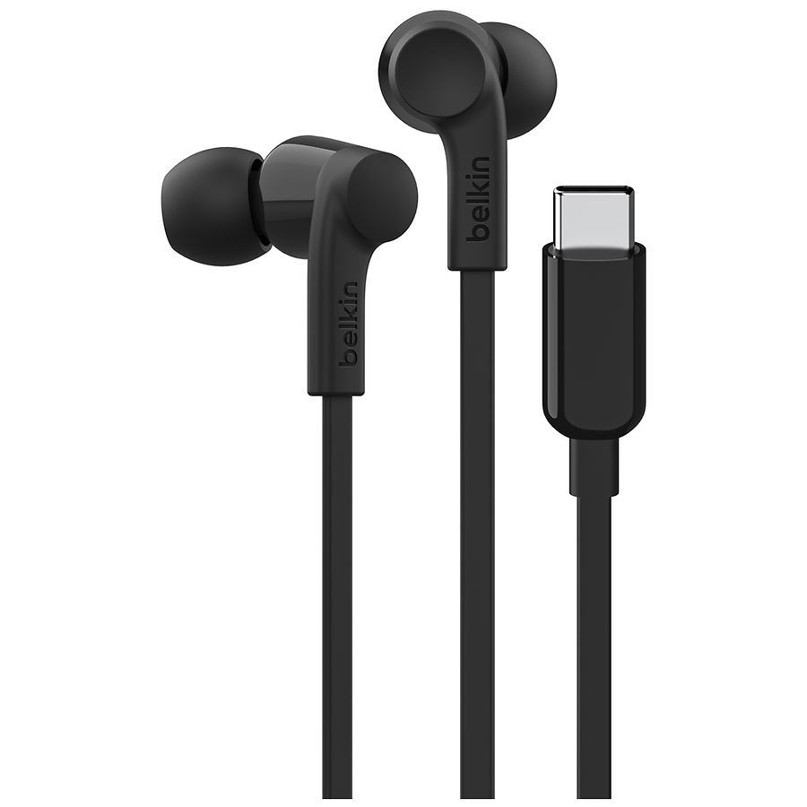 Belkin USB-C Wired Earbuds With Adjustable Volume Limiter Black