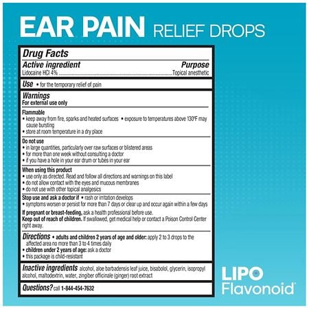 Lipo Flavonoid Ear Pain Drops with 4% Lidocaine ¿ Fast-Acting Earache Pain Relief