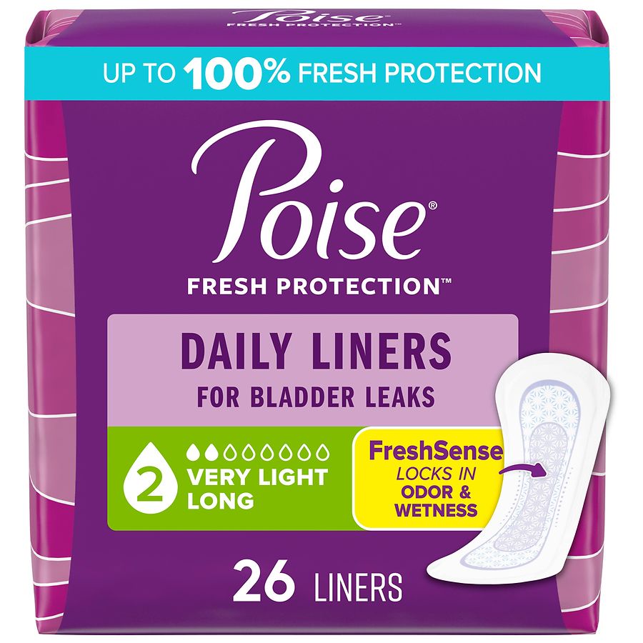 Poise Fresh Protection Daily Liners, Incontinence Panty Liners Unscented, 2 Drop Very Light Absorbency, Long Length