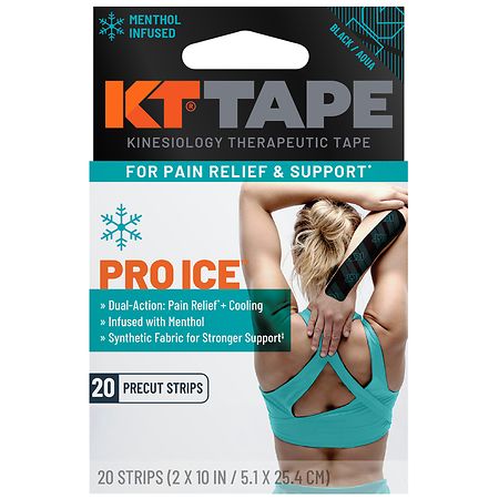 KT Tape Pro Ice 10" Precut Strip Black/ Aqua