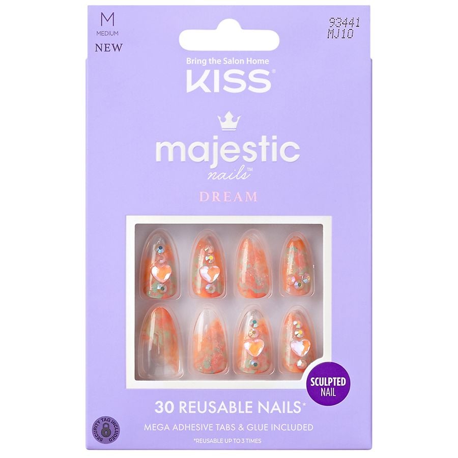 Kiss Majestic Reusable Nails Medium Beach Walk, Orange | Walgreens