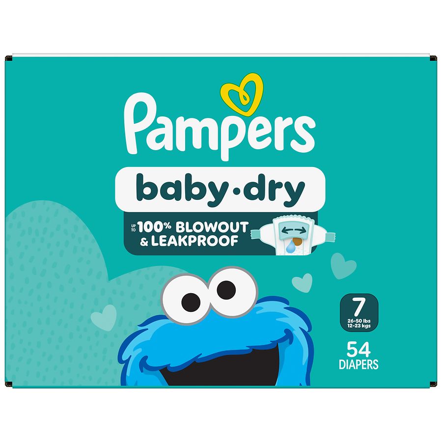 Pampers Baby Dry Ultra Cushiony Diapers Unscented, Size 7 (26-50 lbs)