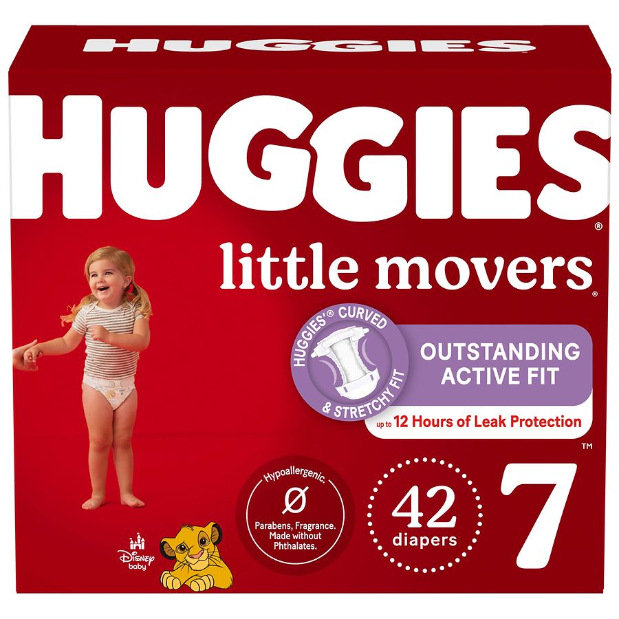 Huggies Little Movers Baby Diapers Unscented, Size 7 (41+ lbs)