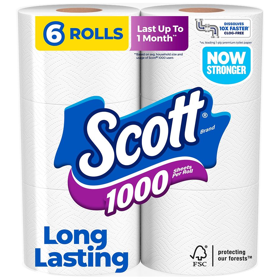 Scott 1000 Sheet Toilet Paper, Septic-Safe, 1-Ply Unscented