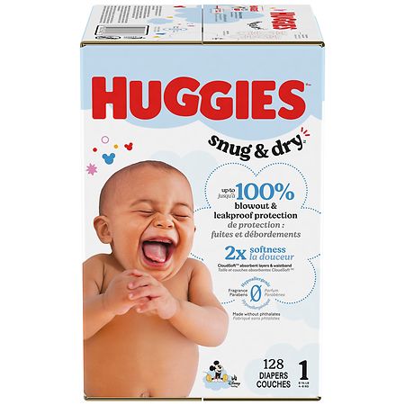 Huggies Snug & Dry Baby Diapers Unscented, Size 1 (8-14 lbs) - 128.0 ea