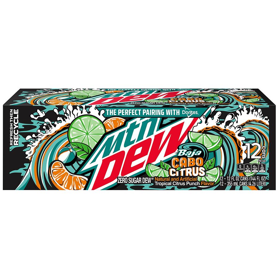 Mountain Dew Zero Sugar Soda Can Pack Baja Cabo Citrus