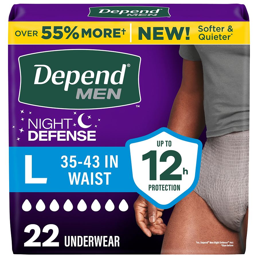 Depend Night Defense Adult Incontinence Underwear for Men, Disposable, Overnight Unscented, Large Grey