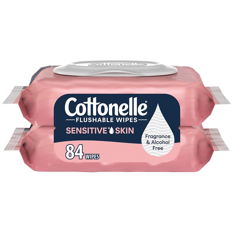 Cottonelle Sensitive Skin, Flushable Adult Wet Wipes, Flip-Top Packs Fragrance Free