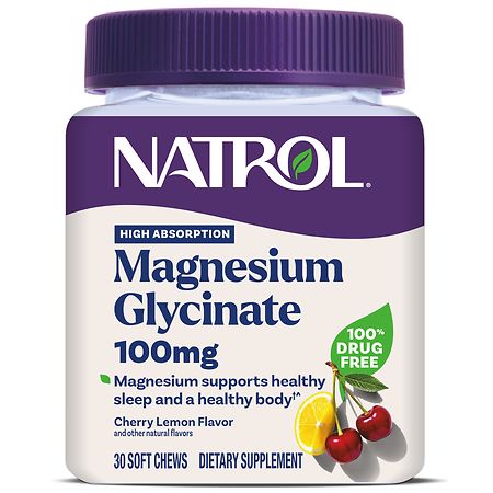 Natrol Magnesium Glycinate Soft Chew Dietary Supplement Cherry-Lemon