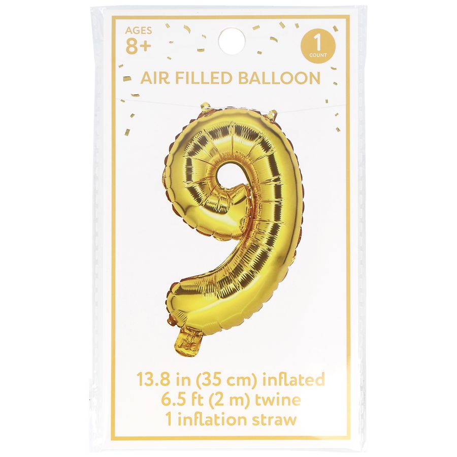 Festive Voice Air Filled Balloon, Number 9 13.8 in Gold