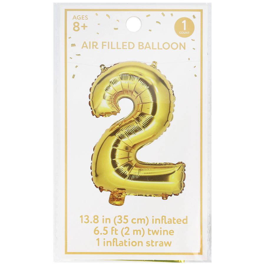 Festive Voice Air Filled Balloon, Number 2 13.8 in Gold