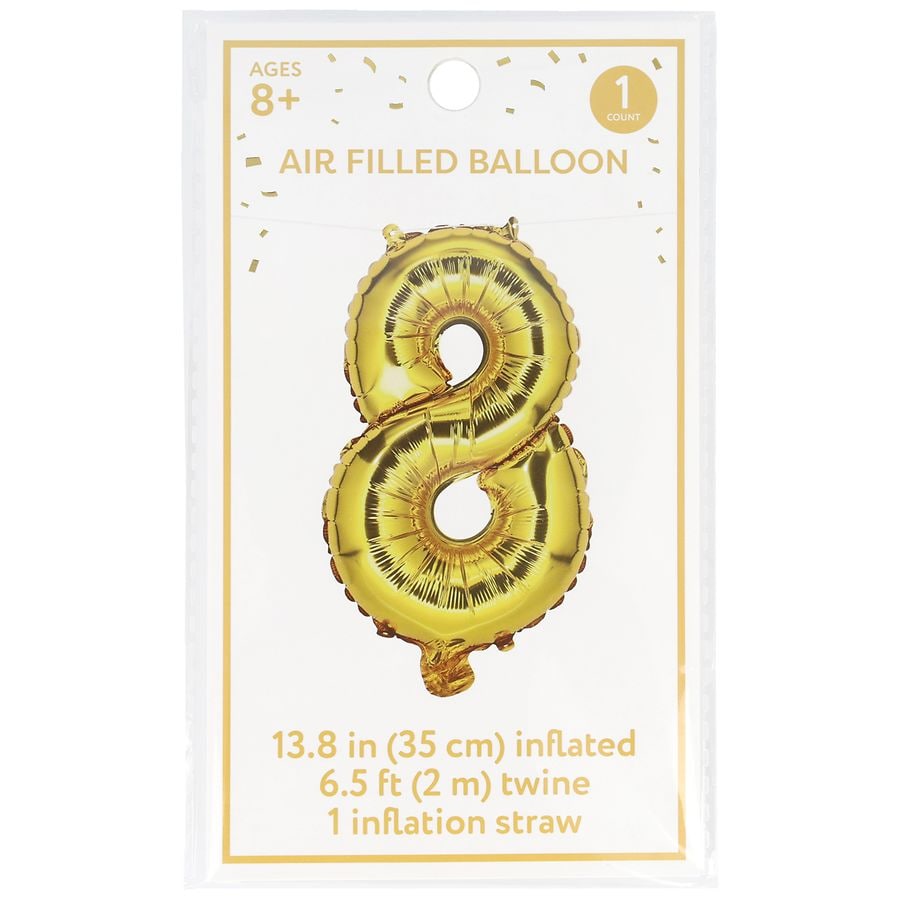 Festive Voice Air Filled Balloon, Number 8 13.8 in Gold