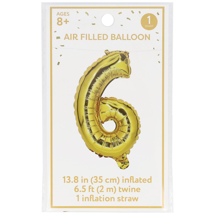 Festive Voice Air Filled Balloon, Number 6 13.8 in Gold