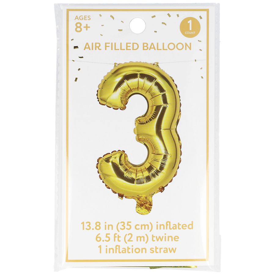 Festive Voice Air Filled Balloon, Number 3 13.8 in Gold | Walgreens