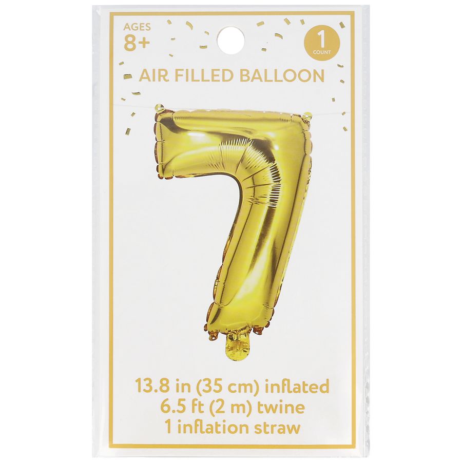 Festive Voice Air Filled Balloon, Number 7 13.8 in Gold