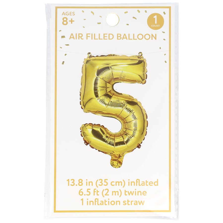 Festive Voice Air Filled Balloon, Number 5 13.8 in Gold