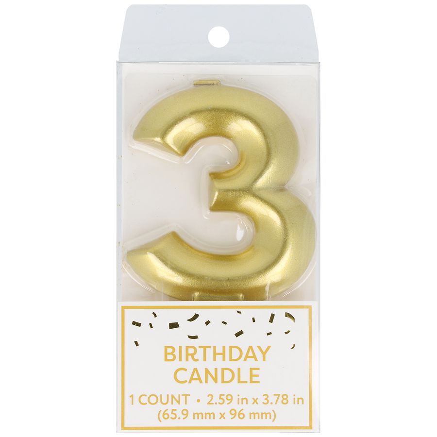 Festive Voice Birthday Candle, Three Gold
