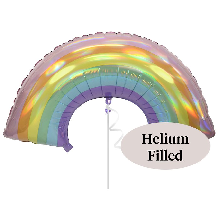 Helium Inflated Foil Balloon Iridescent Pastel Rainbow 34 x 19 in